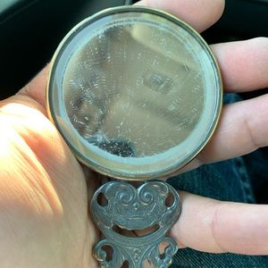 Great Early Silver or Pewter Hand Pocket Mirror